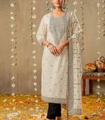 White pure cotton jacquard kurta set with dupatta for women