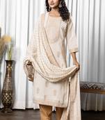 White pure cotton jacquard straight kurta set with dupatta