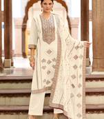 White pure cotton jacquard straight kurta set with dupatta