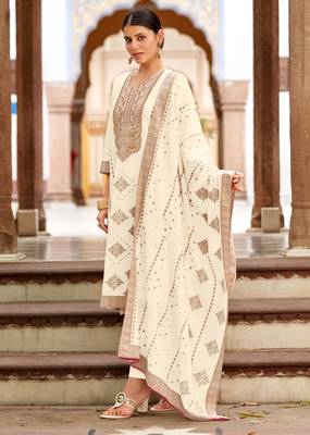 White pure cotton jacquard straight kurta set with dupatta 2