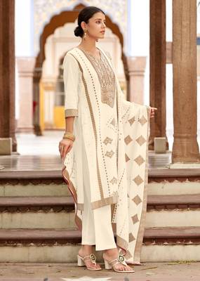 White pure cotton jacquard straight kurta set with dupatta 3