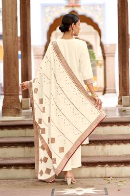 White pure cotton jacquard straight kurta set with dupatta 4