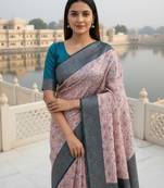 Peach sky silk blend banarasi saree with unstitched blouse piece
