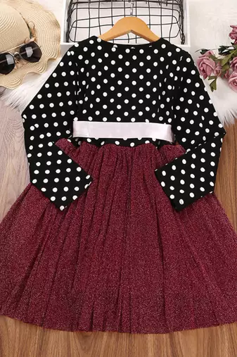 Black polka dot glitter knit fit & flare girls dress