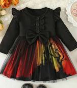 Black & red printed net fit & flare girls dress
