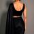 Black beads work shiny georgette partywear saree with full of beads work blouse fabric.