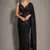 Black beads work shiny georgette partywear saree with full of beads work blouse fabric.
