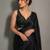 Black beads work shiny georgette partywear saree with full of beads work blouse fabric.