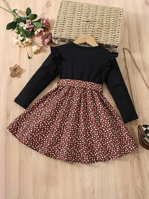 Black & brown floral print cotton blend fit & flare girls dress 2