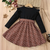 Black & brown floral print cotton blend fit & flare girls dress