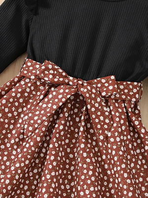 Black & brown floral print cotton blend fit & flare girls dress 5