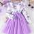 White & lavender floral print net fit & flare girls dress