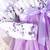 White & lavender floral print net fit & flare girls dress