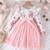 White & pink floral print net fit & flare girls dress