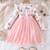 White & pink floral print net fit & flare girls dress