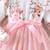 White & pink floral print net fit & flare girls dress