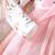 White & pink floral print net fit & flare girls dress