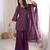 Women’s wine embroidered kurta with bell bottom pant & dupatta set