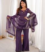 Wine bell bottom palazzo kurta and dupatta