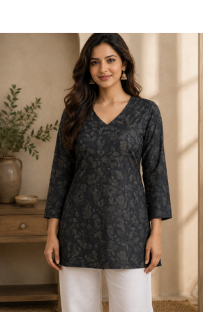 BLACK Rayon DIGITAL PRINTED KURTI  1