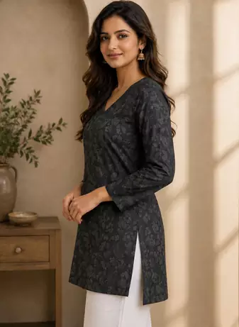BLACK Rayon DIGITAL PRINTED KURTI 