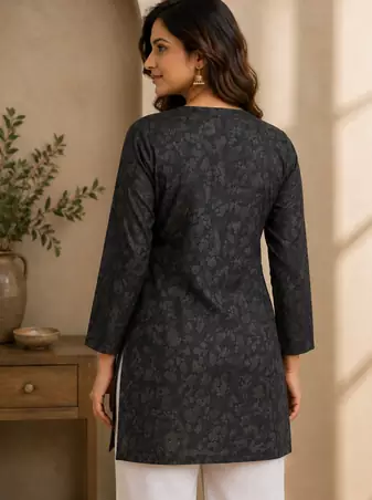 BLACK Rayon DIGITAL PRINTED KURTI 