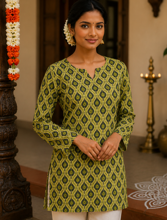 LIGHT GREEN  REYON WITH DIGITAL PRINTED STYLISH WEAR KURTI 