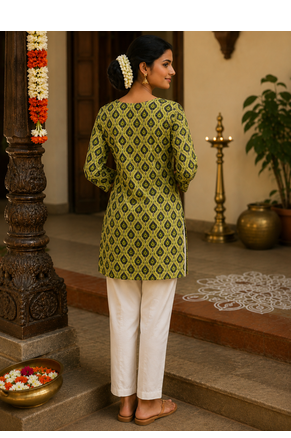 LIGHT GREEN Rayon DIGITAL PRINTED KURTI  3