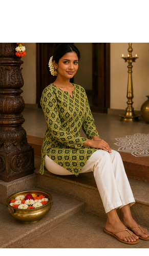 LIGHT GREEN Rayon DIGITAL PRINTED KURTI  4