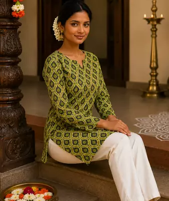 LIGHT GREEN Rayon DIGITAL PRINTED KURTI 