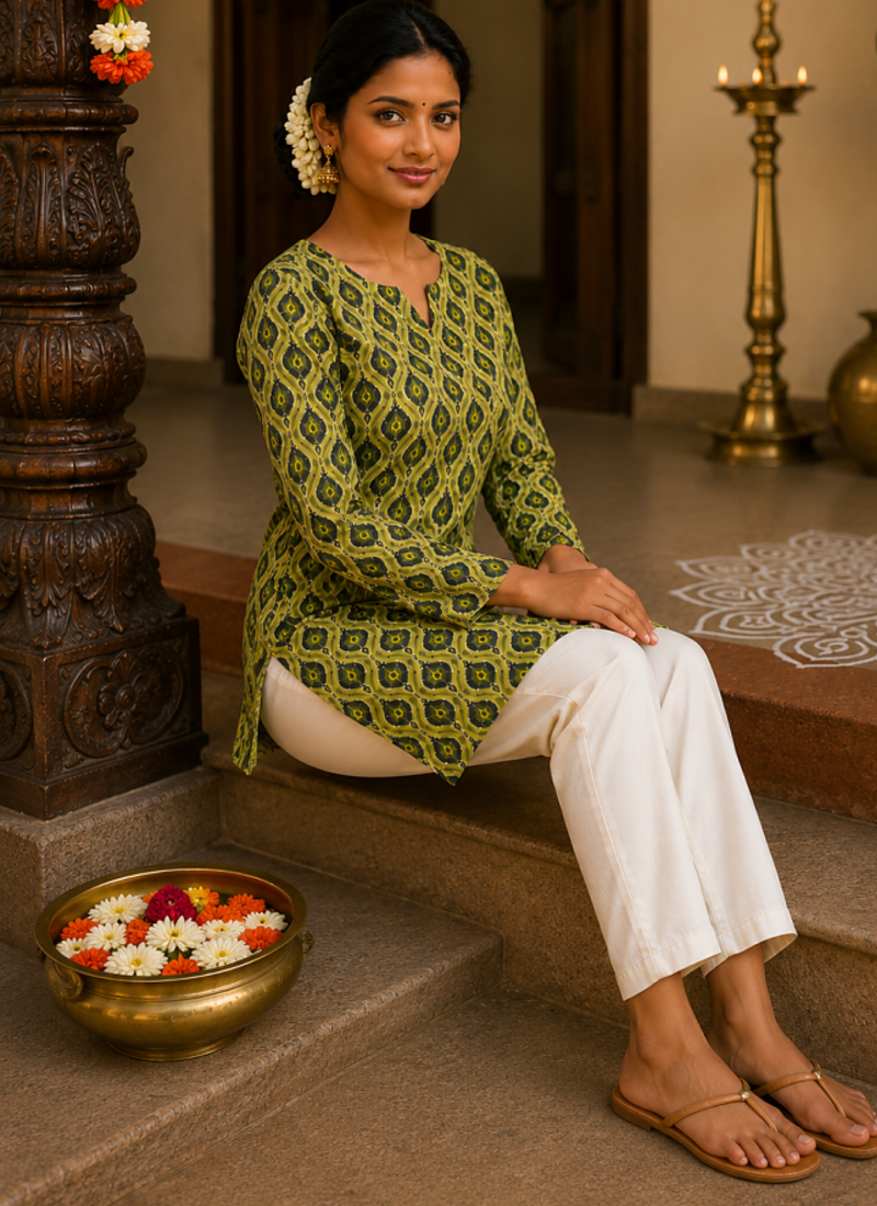 LIGHT GREEN  REYON WITH DIGITAL PRINTED STYLISH WEAR KURTI 