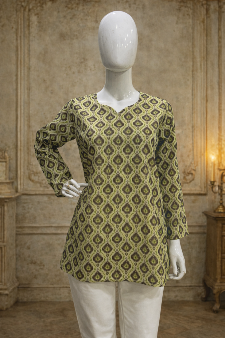 LIGHT GREEN  REYON WITH DIGITAL PRINTED STYLISH WEAR KURTI 