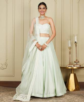 Silk Blend Embroidered work wedding Lehenga choli with dupatta. 1