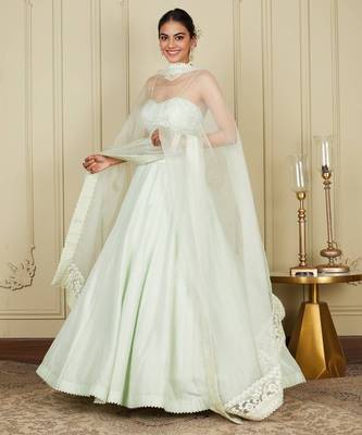 Silk Blend Embroidered work wedding Lehenga choli with dupatta. 2