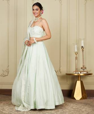 Silk Blend Embroidered work wedding Lehenga choli with dupatta. 3