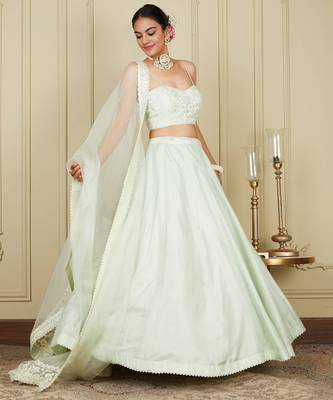 Silk Blend Embroidered work wedding Lehenga choli with dupatta. 4