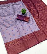 Lavender wine silk blend banarasi saree with unstitched blouse piece