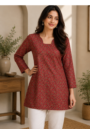MAROON Rayon DIGITAL PRINTED KURTI  1