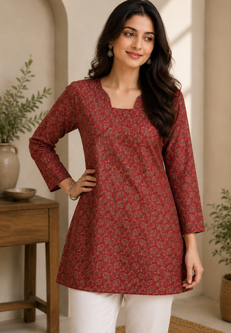 MAROON Rayon DIGITAL PRINTED KURTI 