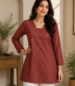 MAROON  REYON WITH DIGITAL PRINTED STYLISH WEAR KURTI 