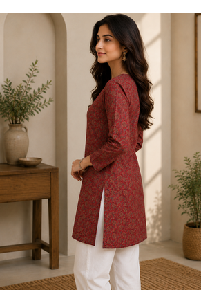 MAROON Rayon DIGITAL PRINTED KURTI  2