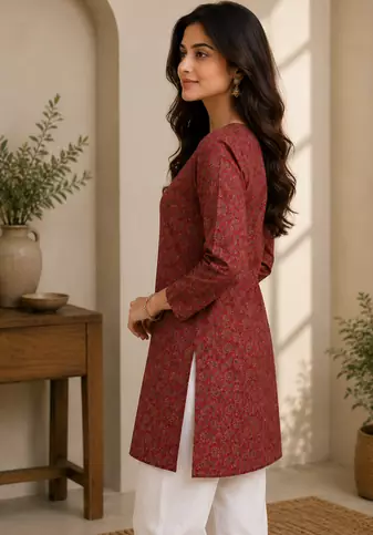 MAROON Rayon DIGITAL PRINTED KURTI 
