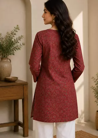 MAROON Rayon DIGITAL PRINTED KURTI 