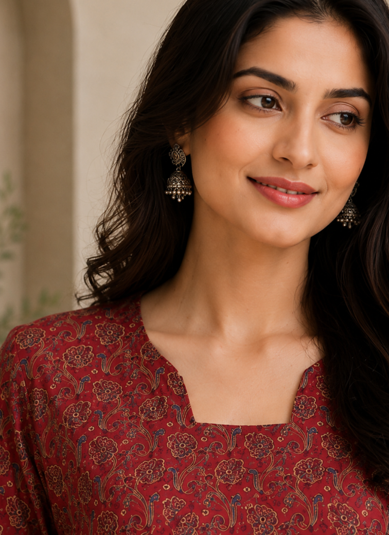 MAROON  REYON WITH DIGITAL PRINTED STYLISH WEAR KURTI 