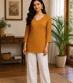 MUSTARD  REYON WITH DIGITAL PRINTED STYLISH WEAR KURTI 