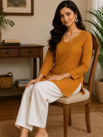 MUSTARD Rayon DIGITAL PRINTED KURTI 