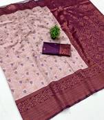 Peach wine silk blend banarasi saree with unstitched blouse piece