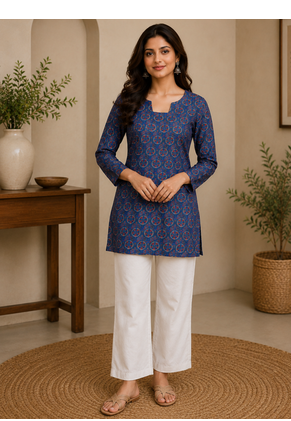 BLUE Rayon DIGITAL PRINTED KURTI  1