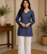 BLUE  REYON WITH DIGITAL PRINTED STYLISH WEAR KURTI 