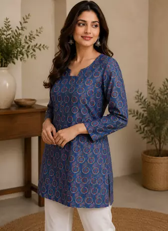BLUE Rayon DIGITAL PRINTED KURTI 
